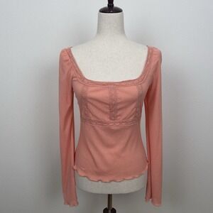 VTG 90s Tempted Peasant Top Womens L Pink Festival Crochet Fairy Retro Coquette